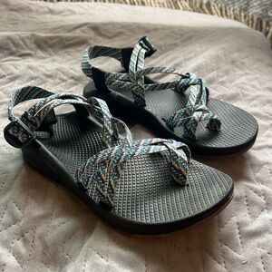 Teal & Indigo blue double strap Chaco sandals